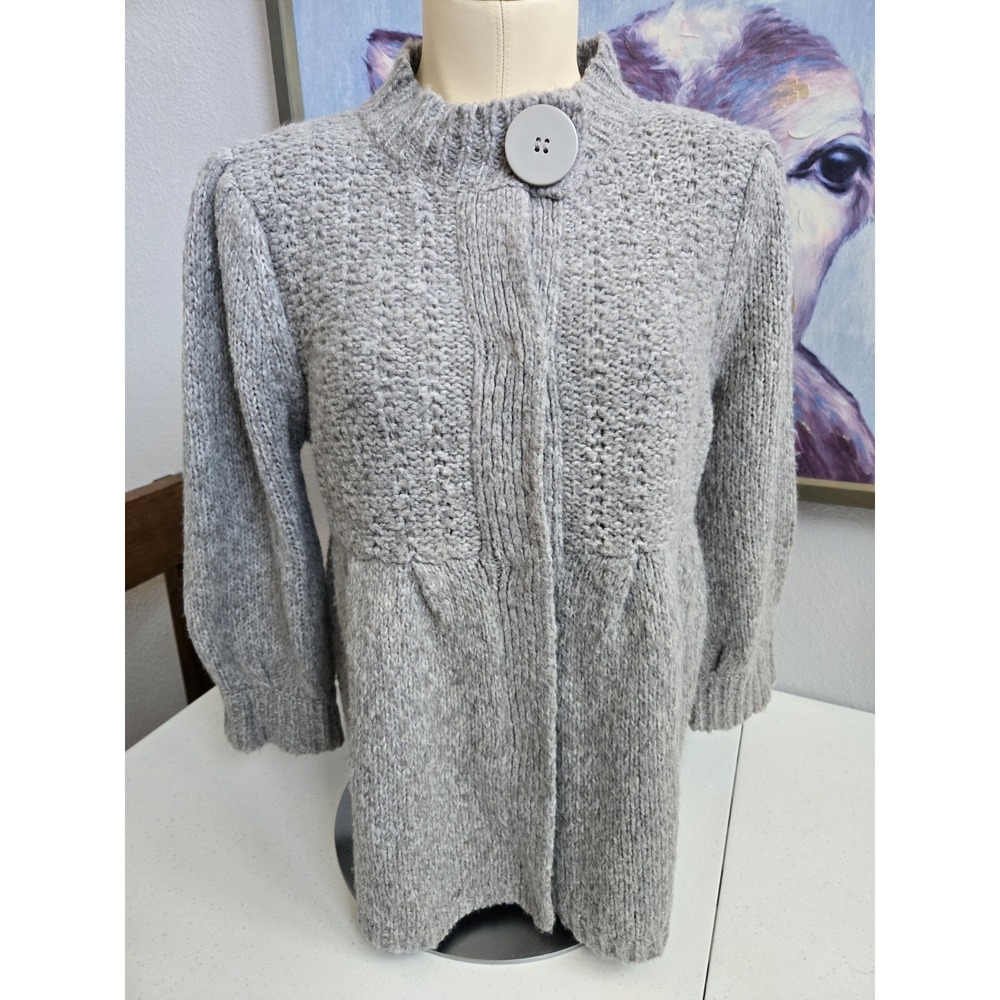 Dolce Cabo Women's Gray Loose Knit Wool Blend 3/4 Sleeve Snap Button Up Sweater‎